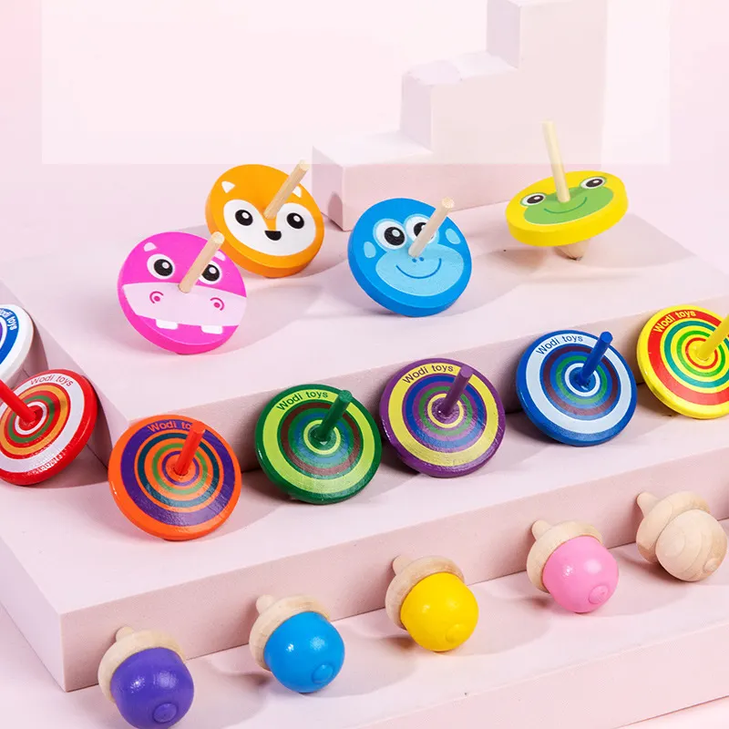 2022 Hosale Spinning Tops Zufällige Farbe Holz spielzeug Lustiger Kreisel Buntes Kreisel Klassisches Spielzeug Burst Toy für Kinder