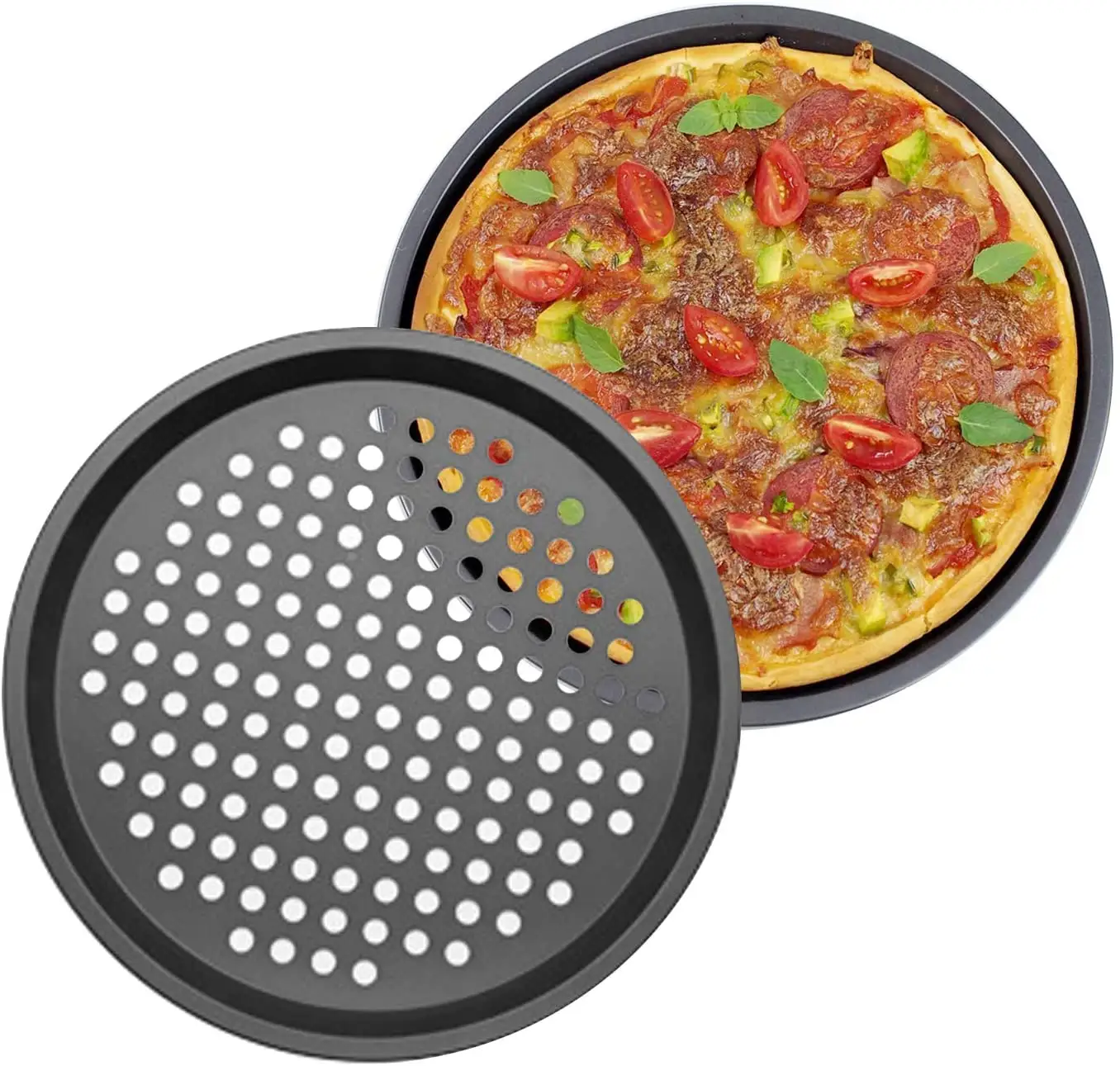 Commercial Round Baking Tray Non Stick Carbon Steel Punching Loaf Bread Pizza Pan