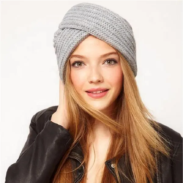 Bonnet croisé en acrylique pour femmes, de couleur unie, chaud, Turban indien, automne, hiver, offre spéciale
