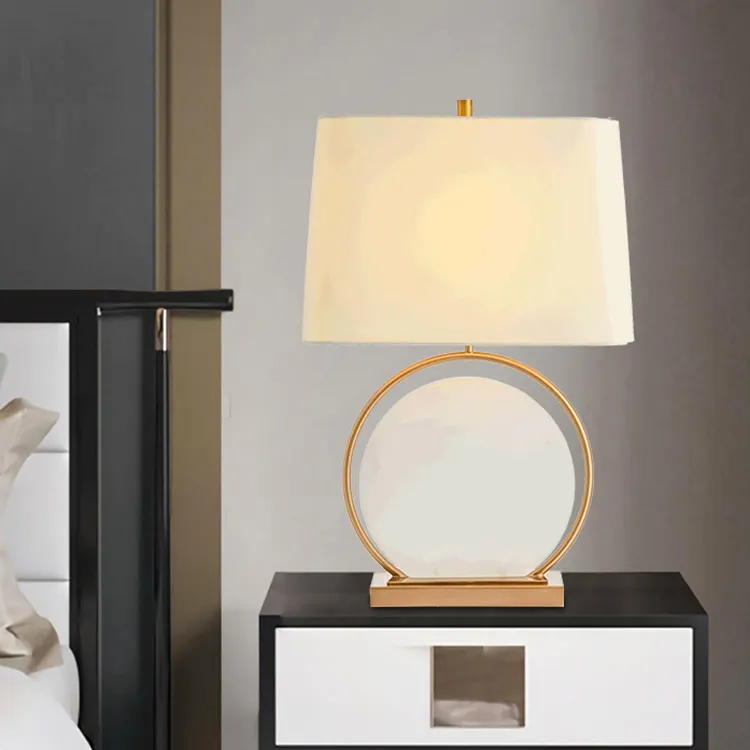 Lámpara de mesa con Base de mármol para cabecera, decoraciones de dormitorio de Hotel, diseño moderno de lujo, tela blanca antigua, piedra, soporte de CA 10000 4,7