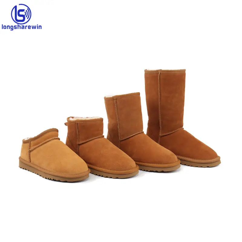 Botas de nieve de invierno con lazo de cuero genuino de piel de oveja australiana para mujer, venta al por mayor