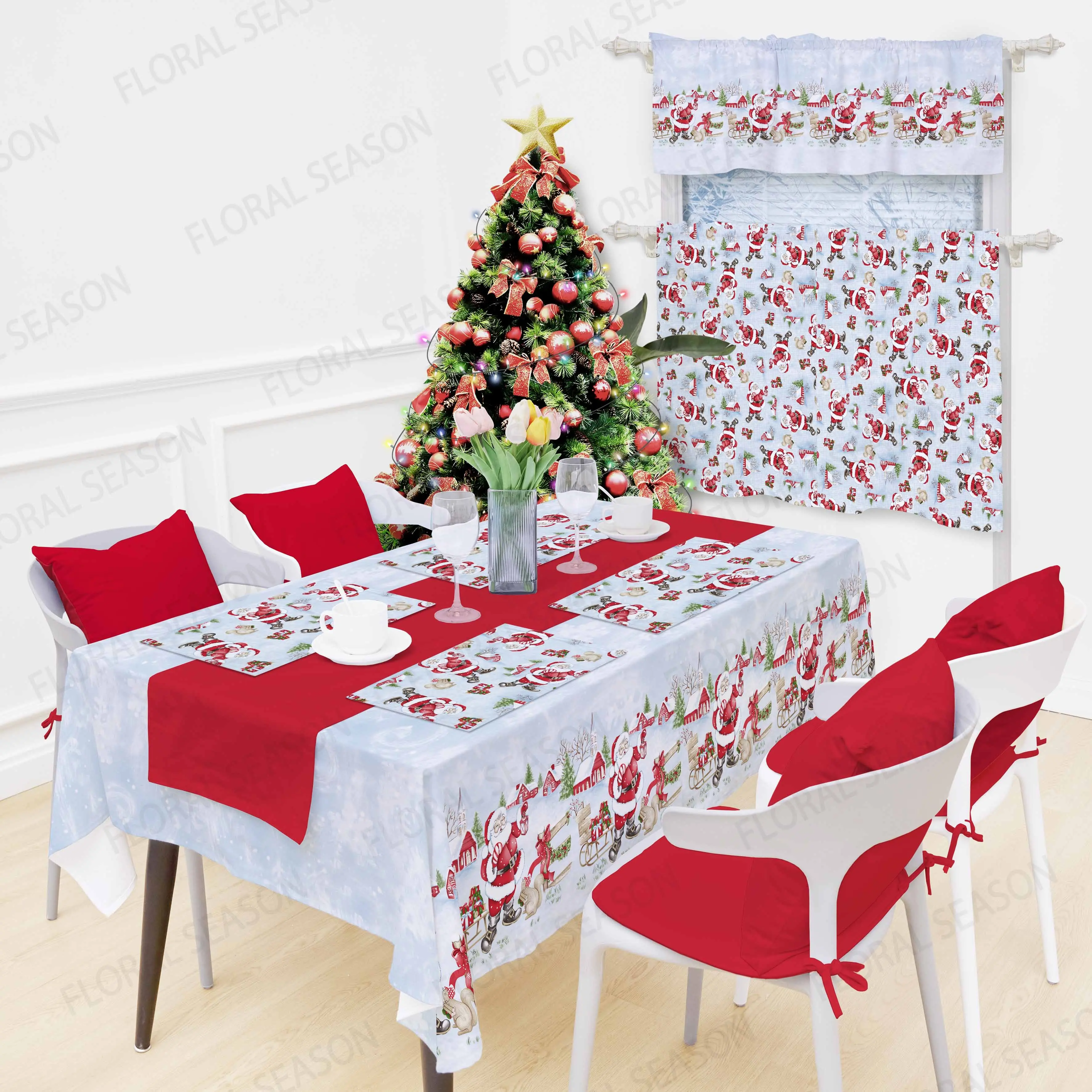 Christmas New Year Colorful print polyester cotton washable table cloth for dinning room restaurant waterproof