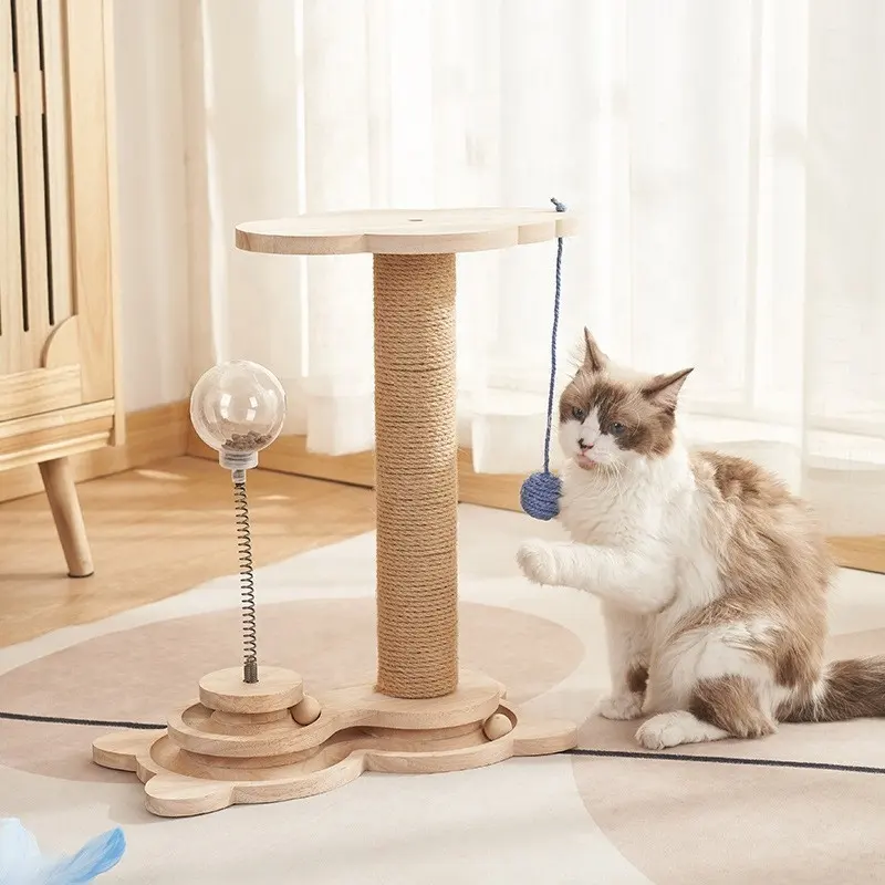 도매 고양이 스크래치 나무 고양이 용품 장난감 고양이 스크래치 열 장난감 2 층 트랙이있는 스크래치 포스트 회전 공