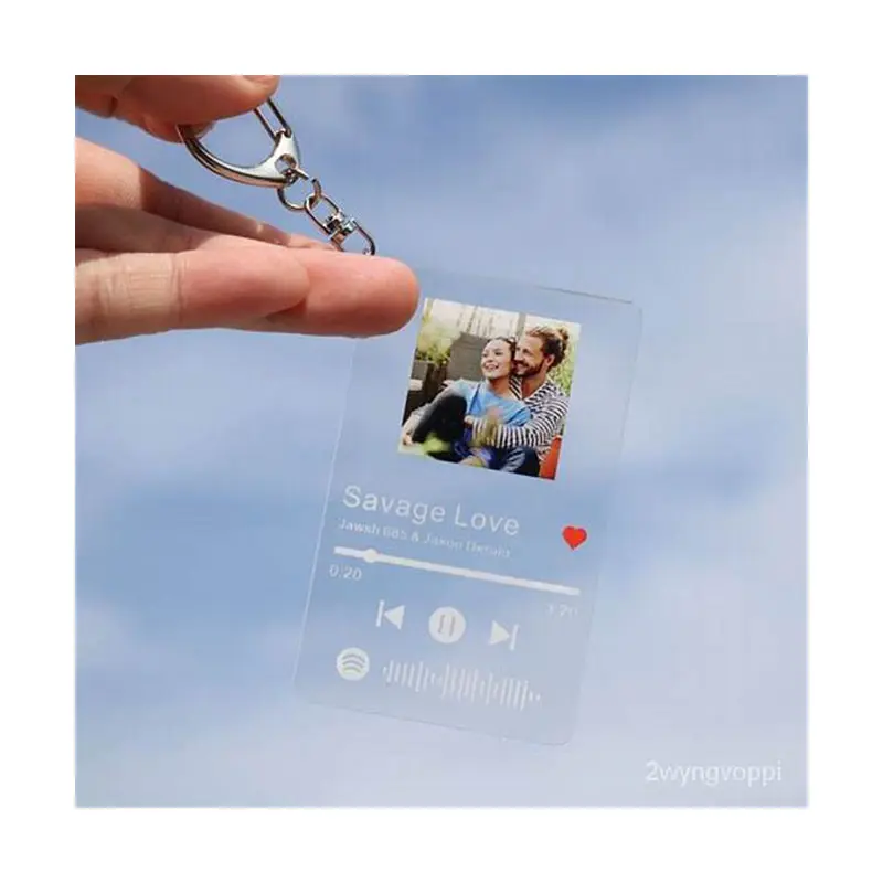 Immagine personalizzata portachiavi foto copertina foto in acrilico messaggio personalizzato Scannable con targa codice Spotify portachiavi musica e foto