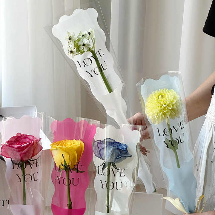 50pcs Rose Bouquet Wrapping Bag Single Rose Sleeve Bouquet Bag Waterproof Valentine's Day Single Rose Flower Packaging Bag