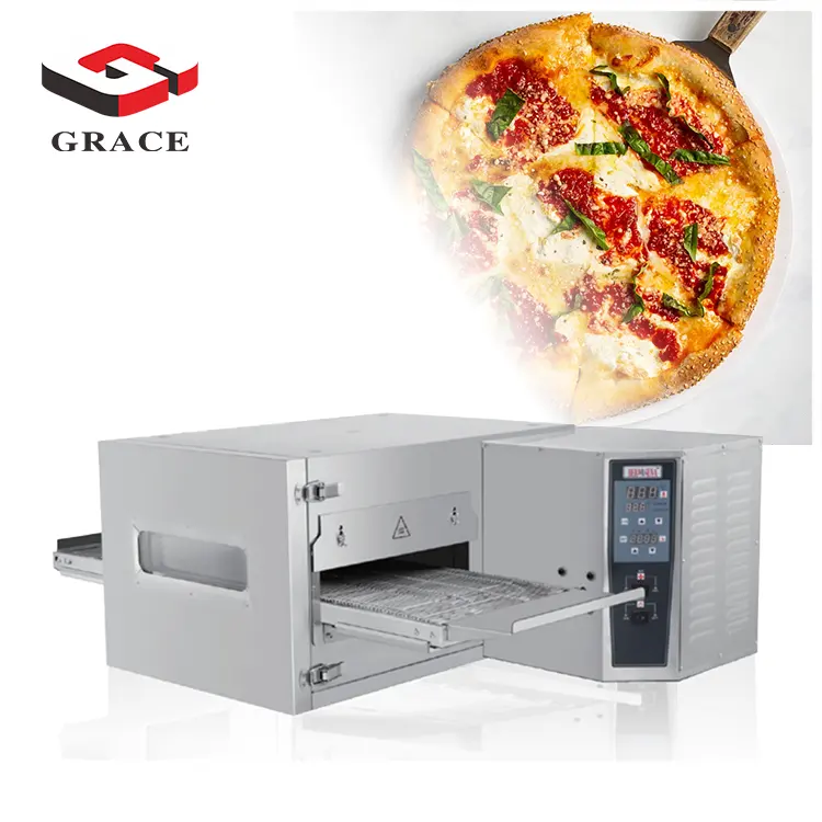 Grace ticari restoran mutfak ekipmanları paslanmaz çelik sıcak hava paletli gaz zincirli konveyör paletli Pizza fırını