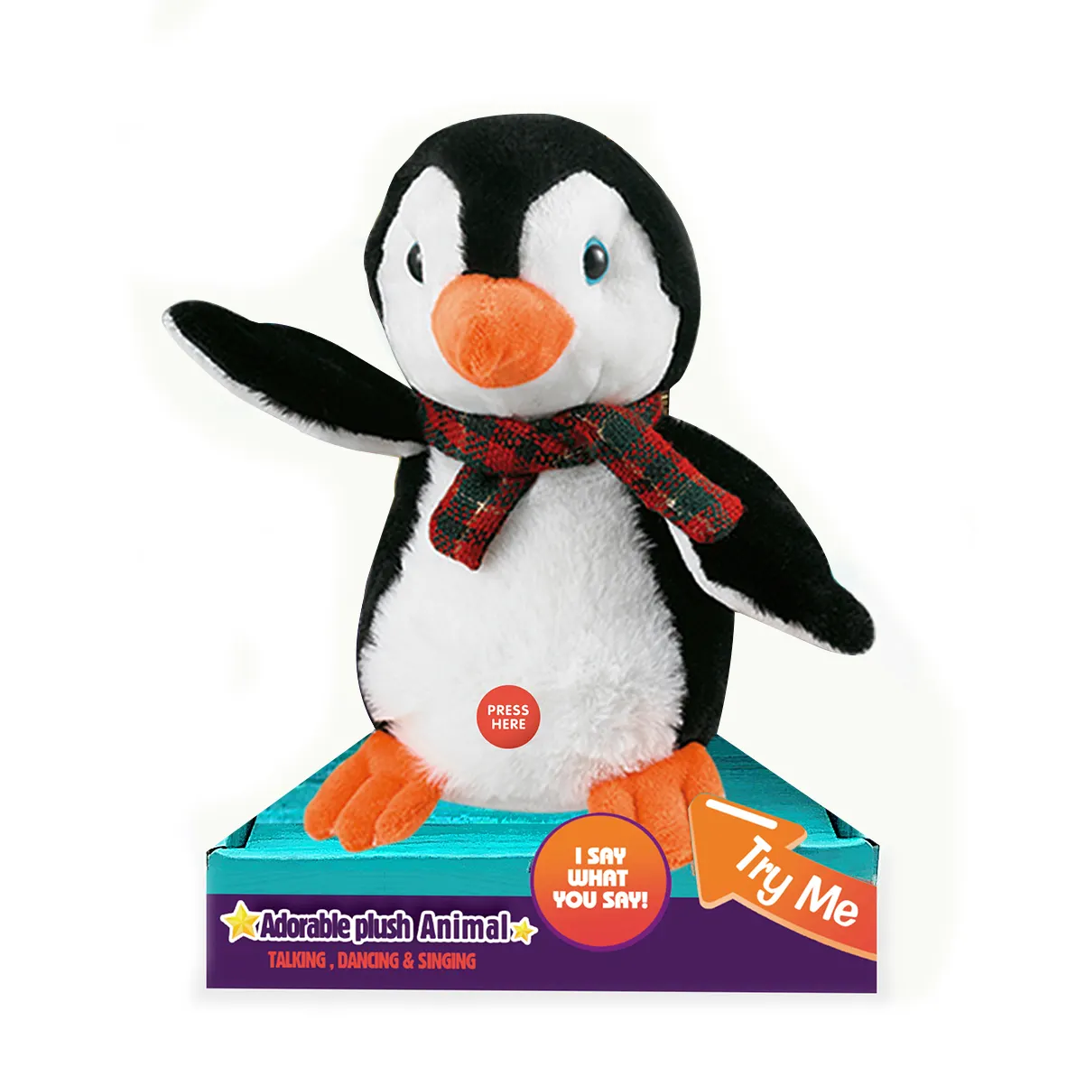 Eğitim elektrikli tekrar konuşan doldurulmuş hayvanlar peluş penguen oyuncaklar çocuklar için