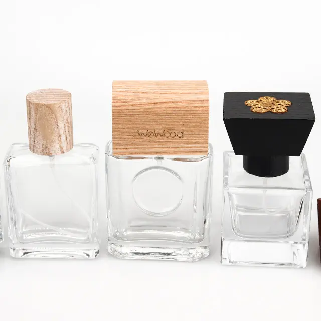 Vietnam Fancy Custom Logo Holz kappen Elegante leere Kristall Luxus Glas nebel Spray Parfüm flaschen