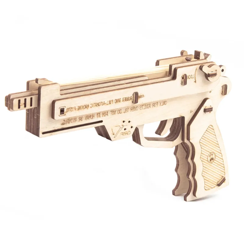 DIY tiro pistola de madera juguete 3D rompecabezas modelo con una bala de goma banda arma venta al por mayor para los adultos y los niños mejor el vendedor