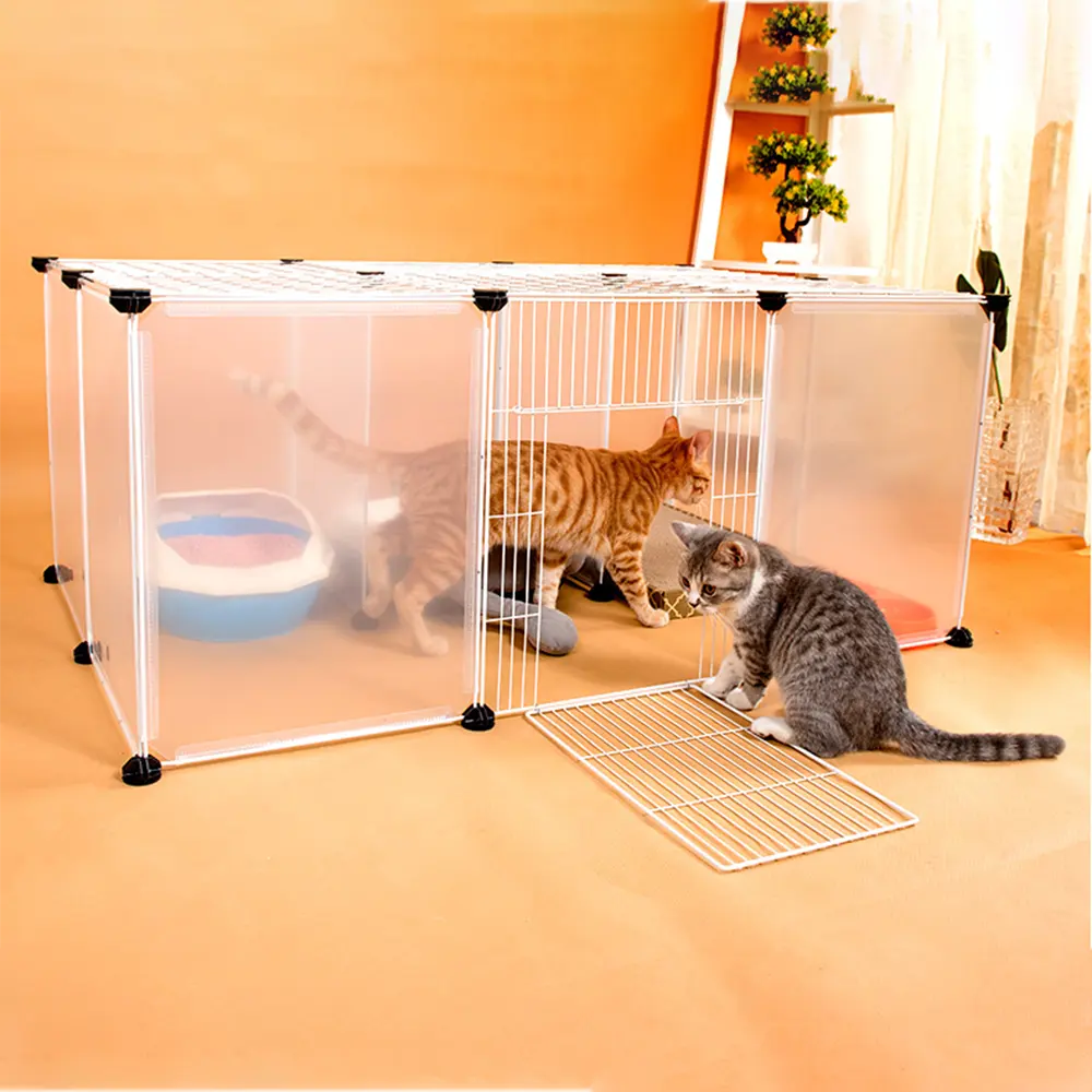 Kandang Hewan Peliharaan Pagar Anjing Kecil DIY, Kandang Kucing Kombinasi Bebas, Rumah Tidur Multifungsi untuk Kucing