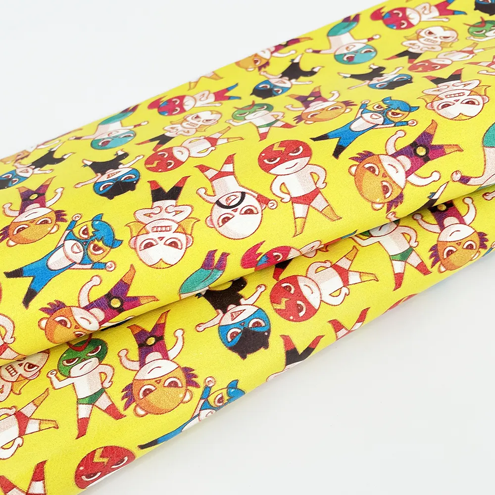 Low MOQ PU Customized Synthetic leather cartoon Anime characters Digital Printed leather fabric for Garment