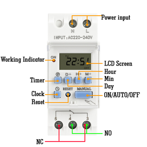 Elettronico settimanale 7 giorni programmabile interruttore digitale Timer relè di controllo AC 220V 230V 10A 16A Din Rail THC15A 30A DC 12V 24V 1NO - Product Image 5