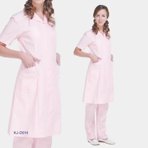 Mantel Dokter Katun Poli Pria, Jaket Medis Profesional Pola Mode Rumah Sakit Warna Merah Muda