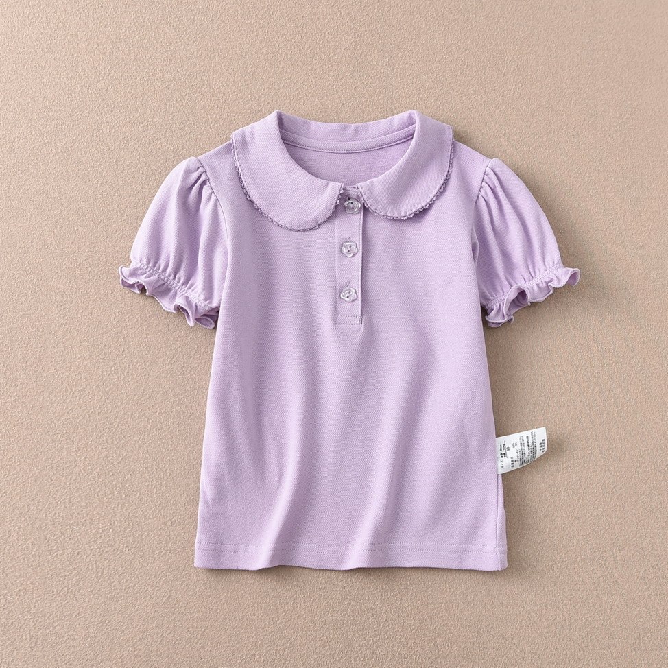 Dx2026 maille côtelée à manches courtes et bordure en dentelle violette-1 pièce