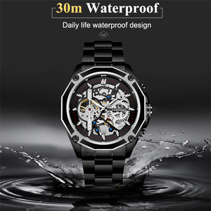 FORSINING GMT982 automatico Golden Men Auto meccanico nuovo Design Tourbillon in acciaio inossidabile sub-dial orologio multifunzione - Product Image 4