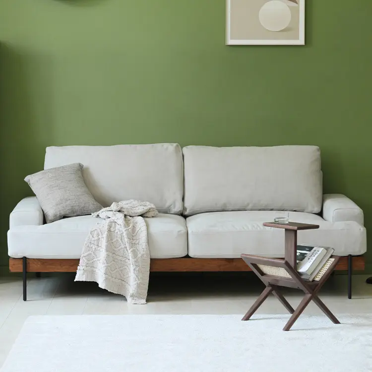 Stilista di lusso giapponese mobili per la casa soggiorno tecnologia bianco crema divano in tessuto divano imbottito in legno di quercia