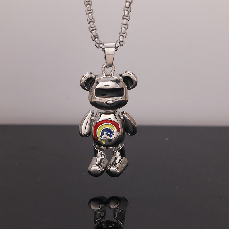 Glasses bear - colorful/titanium steel chain 70cm