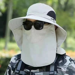 Sombreros de sol con protección UV para exteriores, sombrero de cubo de pesca con cadena ligera para parejas con cubierta para la cara y el cuello para hombres, gorras deportivas lisas - Product Image 5