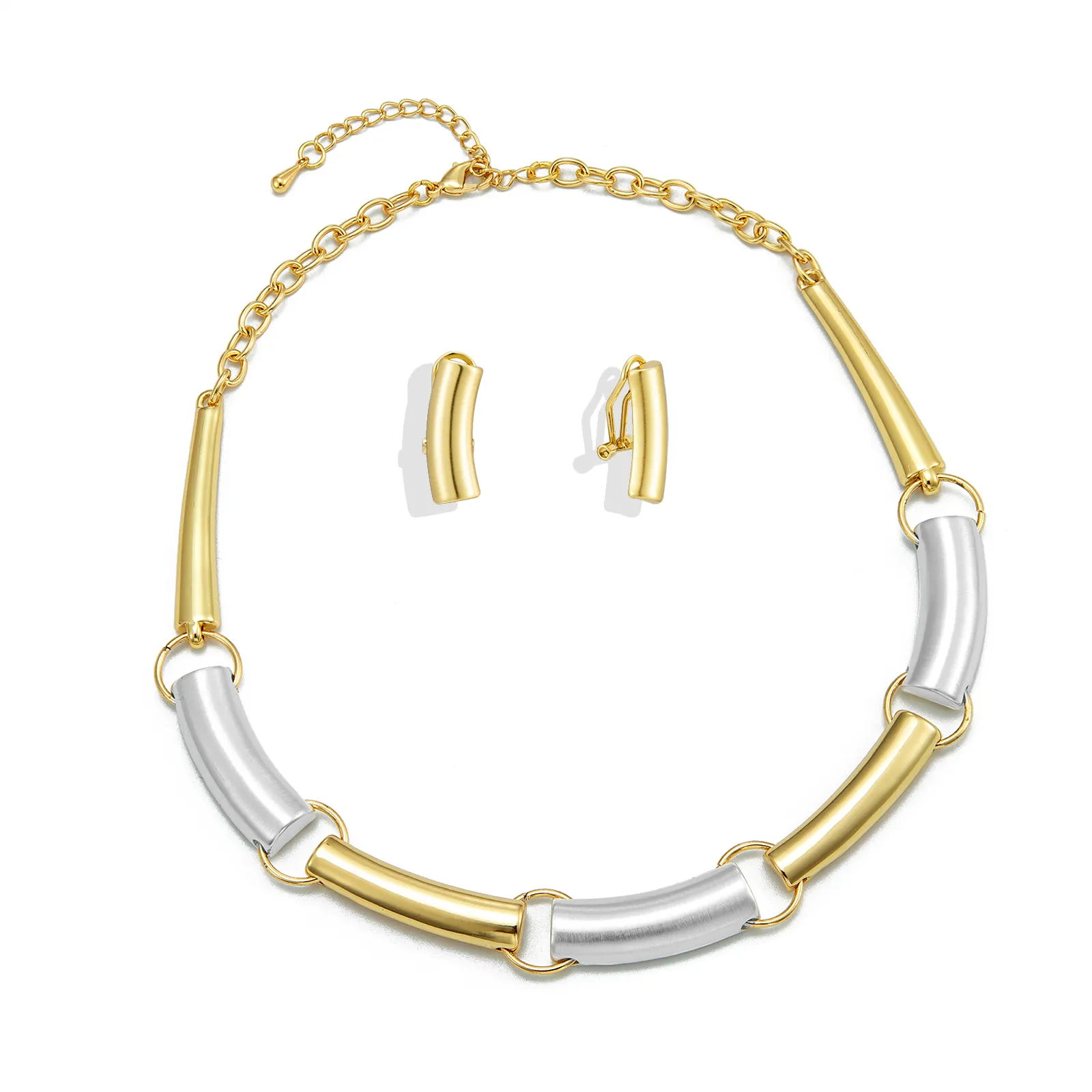 Exklusive benutzer definierte edle und luxuriöse Legierung Kupfer Ohrring Halskette zweiteilig 2021 Schmuck Hip Hop Schmuck Set für Frauen