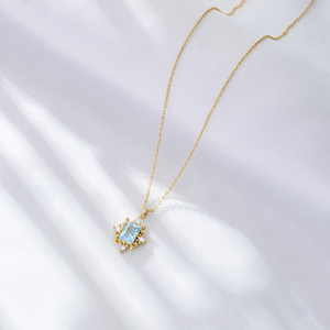 Toptan özel 925 ayar gümüş taş takı <span class=keywords><strong>Cz</strong></span> zümrüt kesim <span class=keywords><strong>Sky</strong></span> Blue Topaz nişan düğün kolye kolye