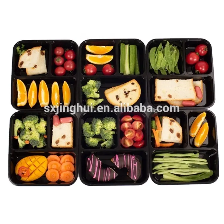 China Takeaway Containers Plastic 3 Compartments Bento Lunch Box