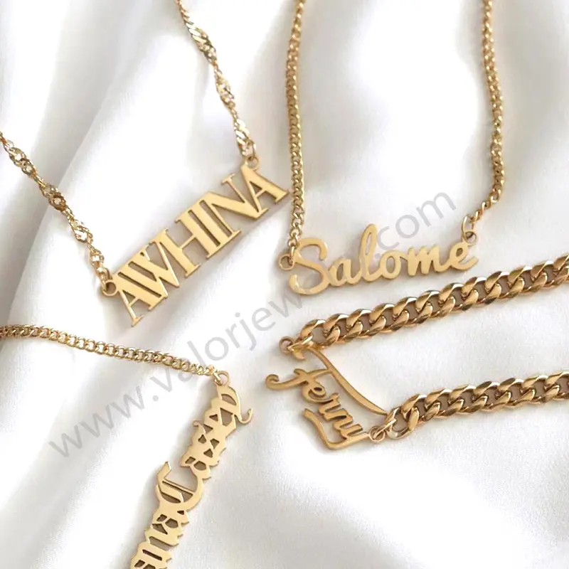 Gargantilha personalizada de aço inoxidável, gargantilha personalizada de ouro, aço inoxidável, fino, nome da cadeia cubana, colar para mulheres