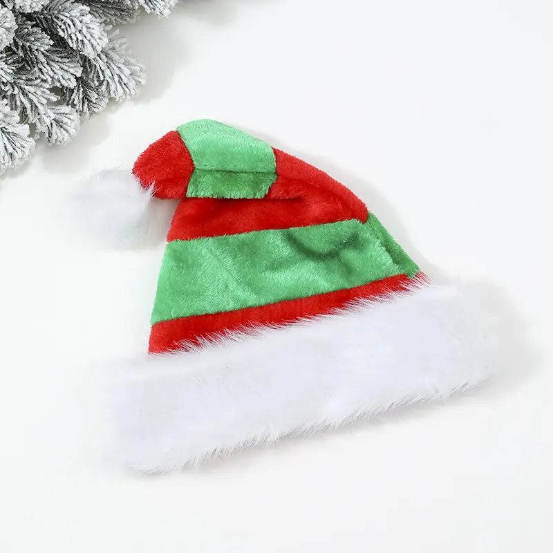 מכירה חמה חדשה של אמזון יוקרה קטיפה קצרה לבן ואדום צבע מעורב כובע סנטה חג המולד, כובע קטיפה לחג המולד