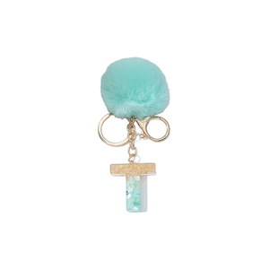 Toptan nane yeşil Pom Pom mektup anahtarlık 26 reçine alfabe Charms bulanık topu kolye sevimli araba anahtarı bulucu kadın çanta uğuru - Product Image 3