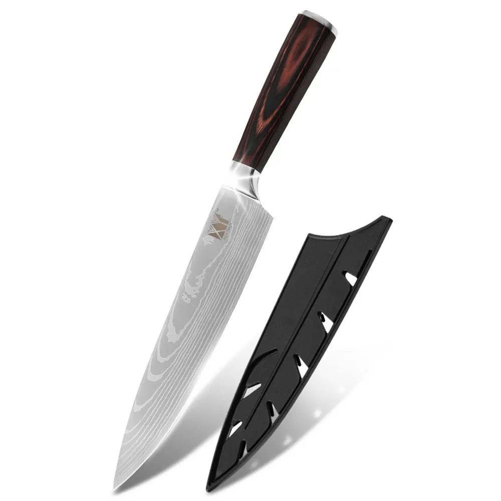 Commercio all'ingrosso Tedesco X70crmov17 coltello in acciaio inox posate da cucina di Damasco modello in acciaio inox 8 pollici forgiato lama del cuoco unico