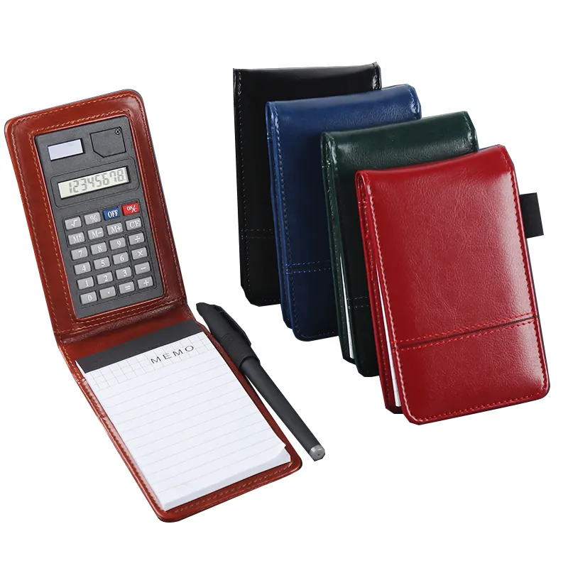 Estojo de bolso para notebook, capa para bloco de notas de negócios, suporte de bloco de notas, mini cadarço, com canetas de calculadora