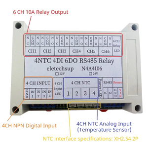 N4A4I06 14CH 4AI-4DI-6DO NTC Temperature Collector -20-+125 Celsius <strong>Analog</strong> <strong>Input</strong> NPN Photoelectric Isolation Relay Output <strong>Module</strong> - Product Image 3