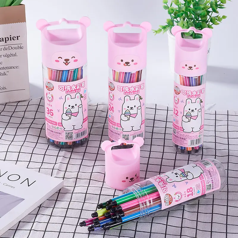 12-Color Water-Based Paint Pen Set Washable Watercolor Pencil Set with Cute Barrel Kids Art Markers Gift Pen