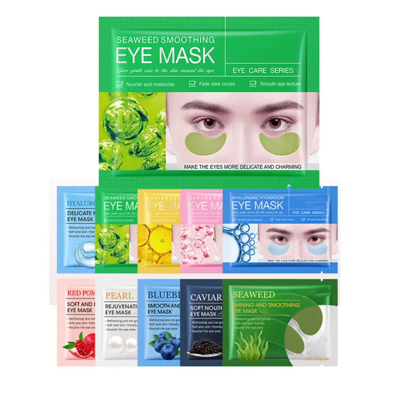 Vente en gros de soins de la peau coréens éliminer les cernes algues meilleur traitement des yeux gel collagène caviar hydratant fourmi rides vieillissement masque pour les yeux