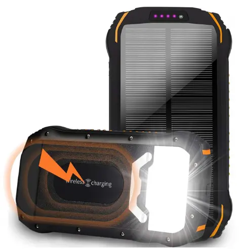 Carregador solar à prova d'água ip66, banco de energia solar com saída dupla usb 20000mah para carregamento sem fio