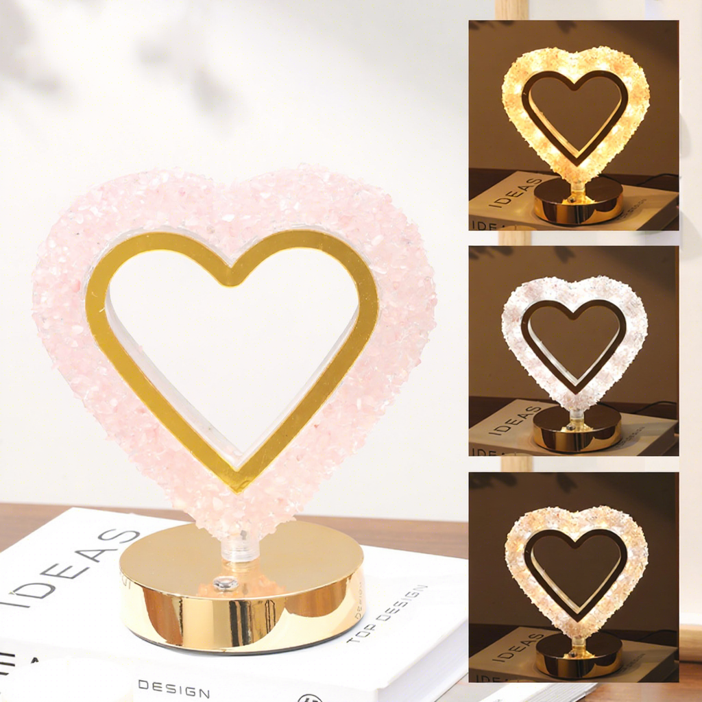 Luce notturna a forma di cuore in quarzo rosa naturale