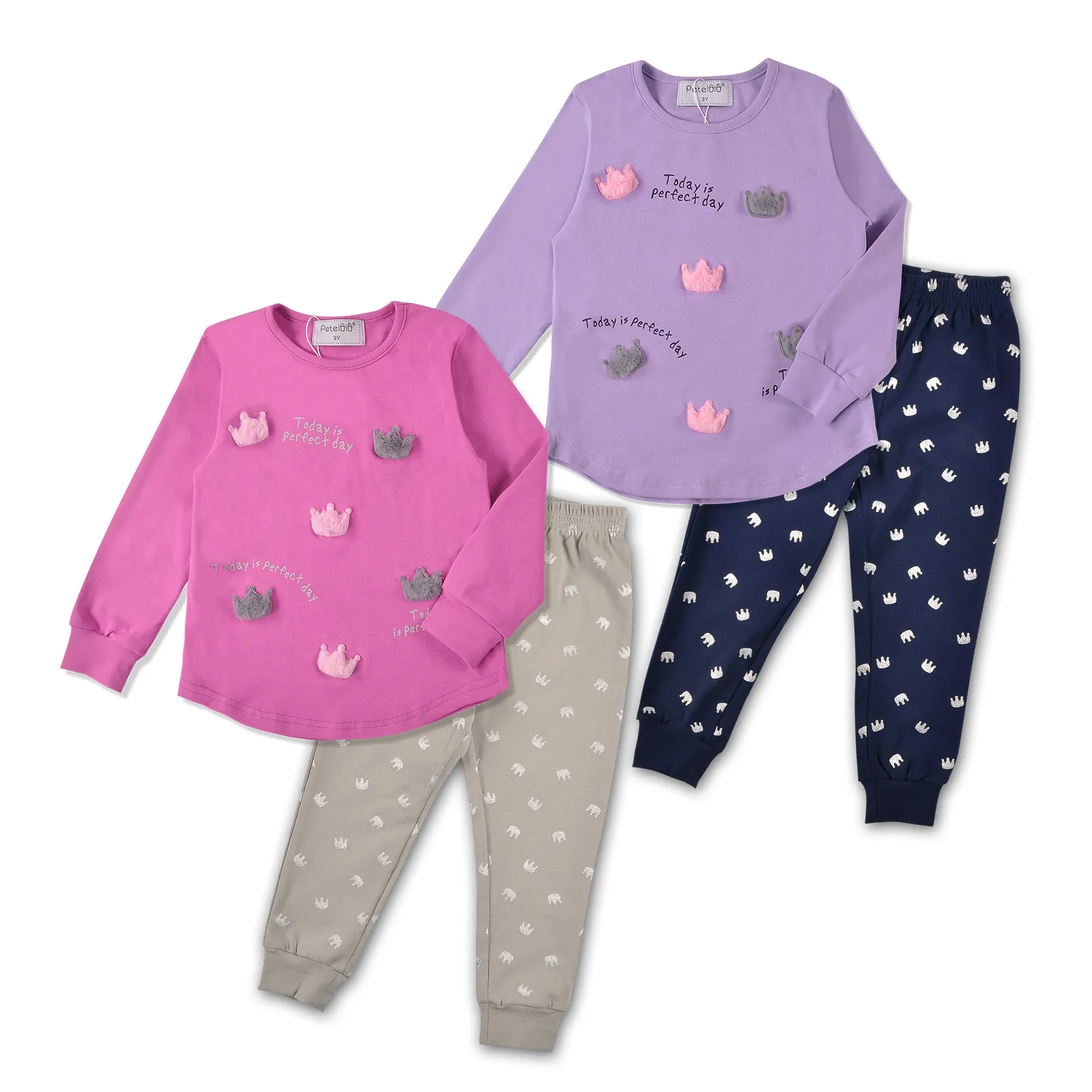 Venta al por mayor de ropa de dormir de invierno para niños conjuntos de ropa de manga larga de algodón para niñas reina venta lindos pijamas suaves