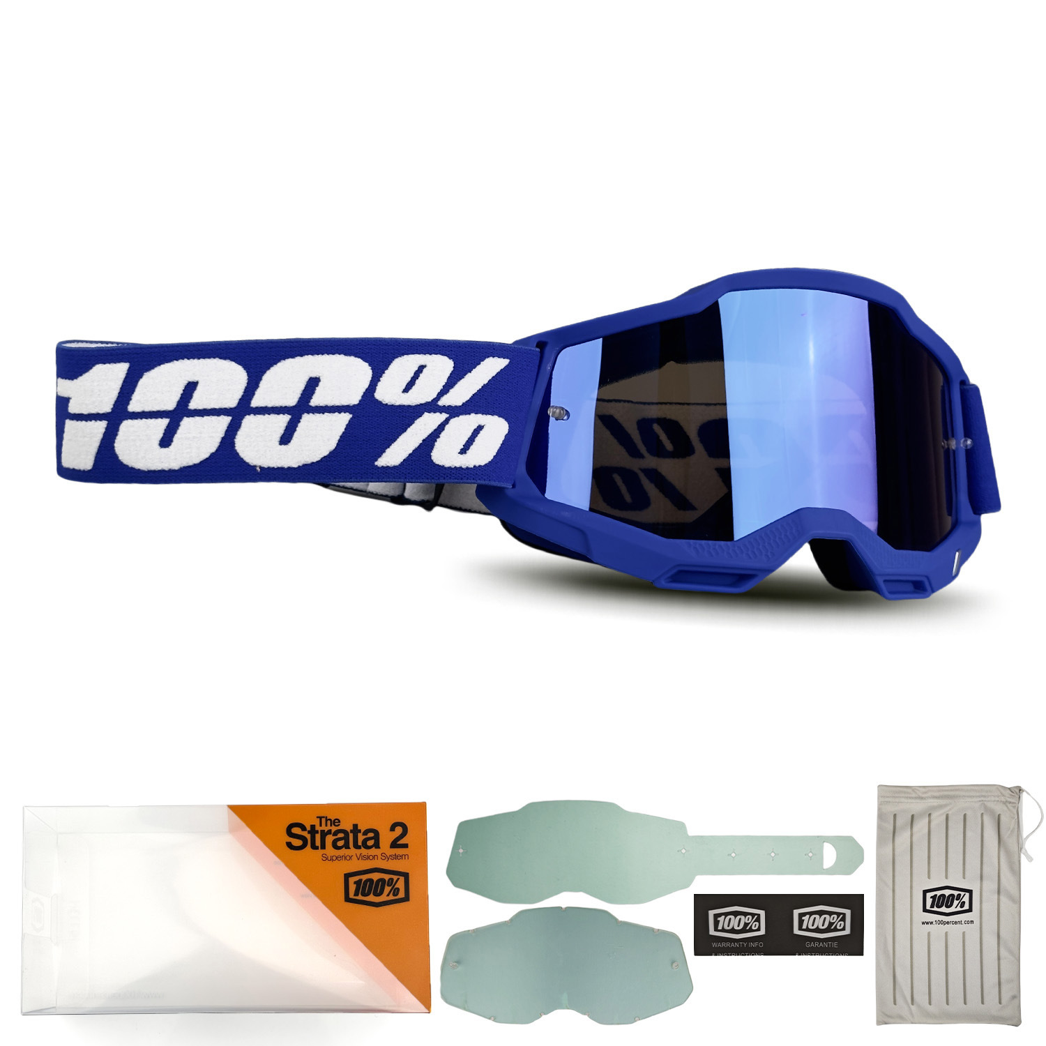 Conjunto de montura azul y lentes azules.