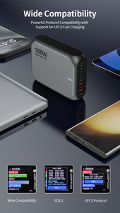 188W çok portlu masaüstü şarj cihazı 5 Port GaN PD 3.1 hızlı taşınabilir tip C şarj ile ab abd İngiltere AU tak güç kaynağı adaptörü - Product Image 4