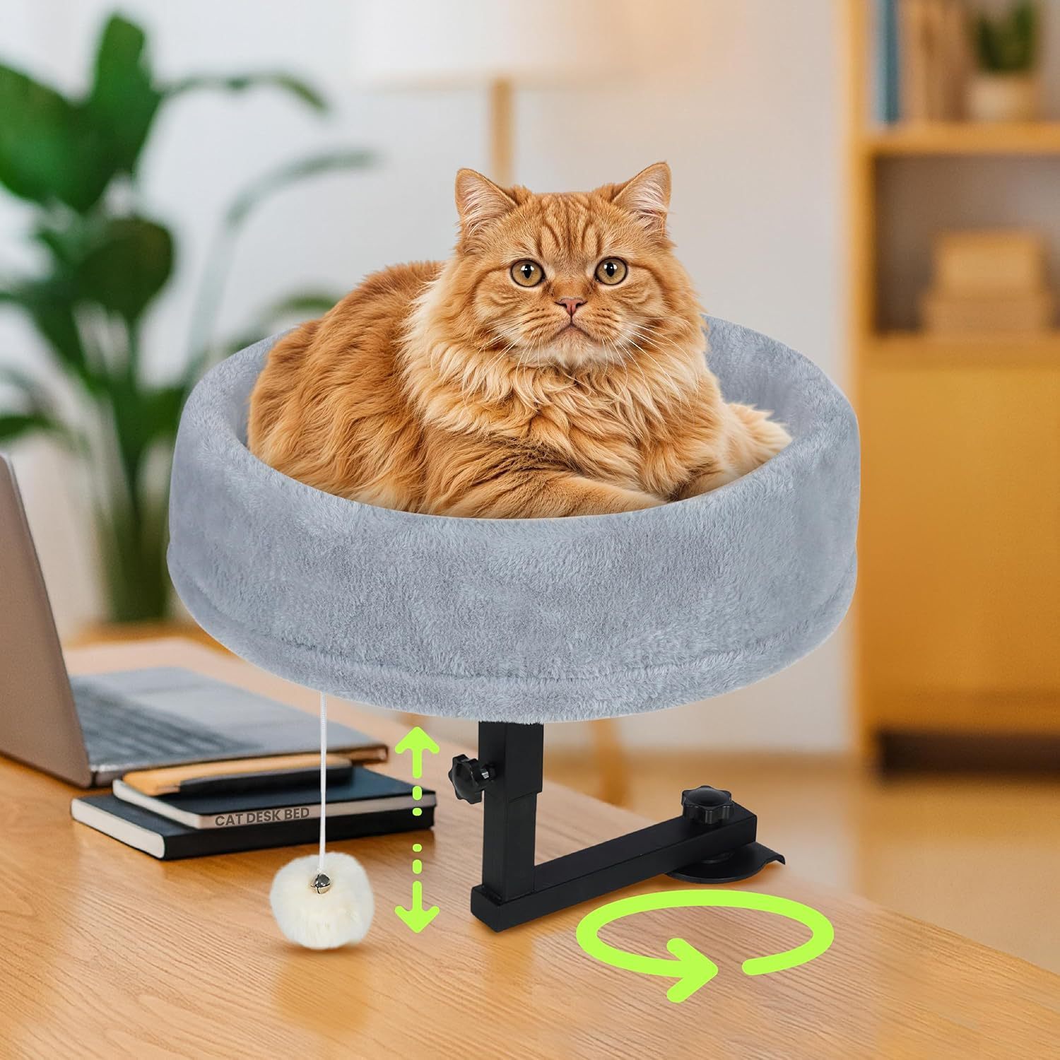 Peluche de bureau en fausse fourrure grise anti-lapin, jouet pour chat rotatif à 360 degrés.