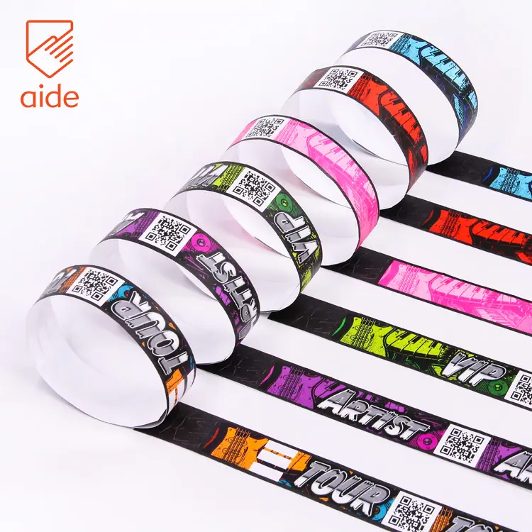 Fantasia Marca Revestido Cor Crianças Evento Descartável One-off Tyvek Papel Pulseiras Entrada Barcode Wrist Band