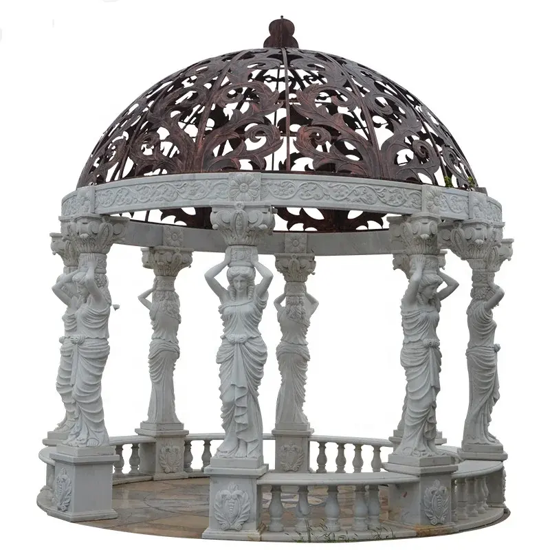 Stile europeo padiglione in pietra di marmo personalizzato vendita calda all'aperto grandi Gazebo in marmo bianco colonna Gazebo scultura di nozze
