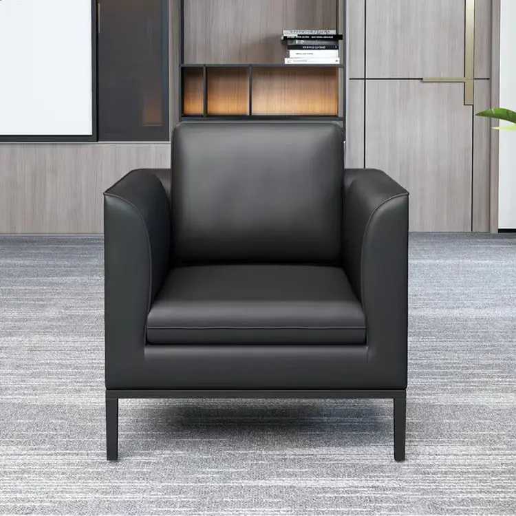 Conjunto de sofás de cuero para sala de espera, muebles sencillos de diseño moderno, color negro, para oficina y habitación