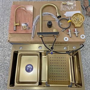 MCBKRPDIO tek kase akıllı mutfak lavabo el yapımı Modern kare tasarım şelale özelliği ile altın paslanmaz çelik SUS malzeme - Product Image 6
