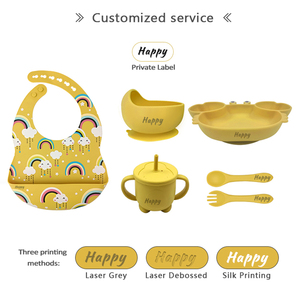 RTS bebek sofra takımı Bebe silikon besleme seti emme plaka baskılı Bib tasarım Babero ve çatal bıçak kaşık seti ile saman fincan - Product Image 5