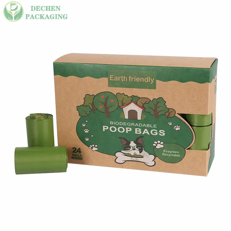 Poo Compostable çöp torbaları özel biyobozunur Pet atık köpek kaka torbası özelleştirilmiş sürdürülebilir toprak dostu kaka poşetleri 3-5 gün