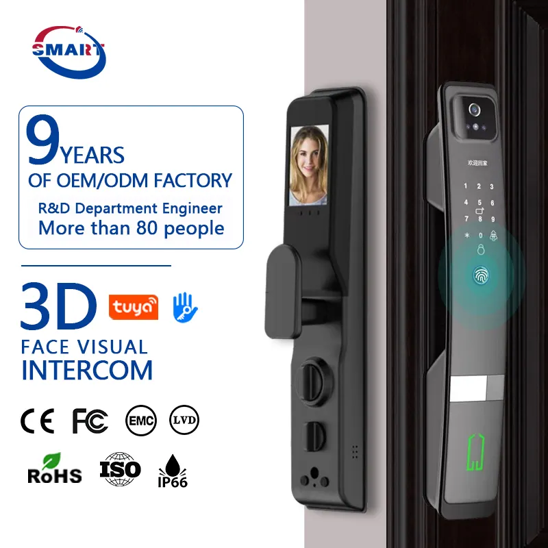 Tuya APP Fernbedienung 3D-Gesichtserkennung Smart Lock mit Kamera unterstützung Voice Intercom Finger abdruck Passwort Smart Door Lock