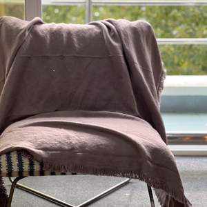 <strong>Oek</strong>-tex Standard 100 Certified Earth Color Deep Taupe Linen Bedcover With Fringed Edge