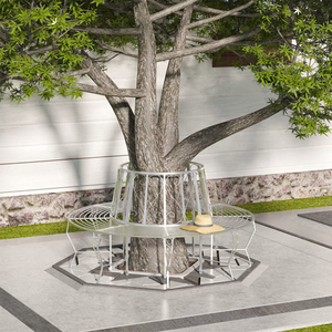 Garden <strong>Grey</strong> Surrounding Bench Size 160cm Circular Chair Seat Metal Round Tree Bench with Backrest for Yard <strong>Patio</strong> - Product Image 4