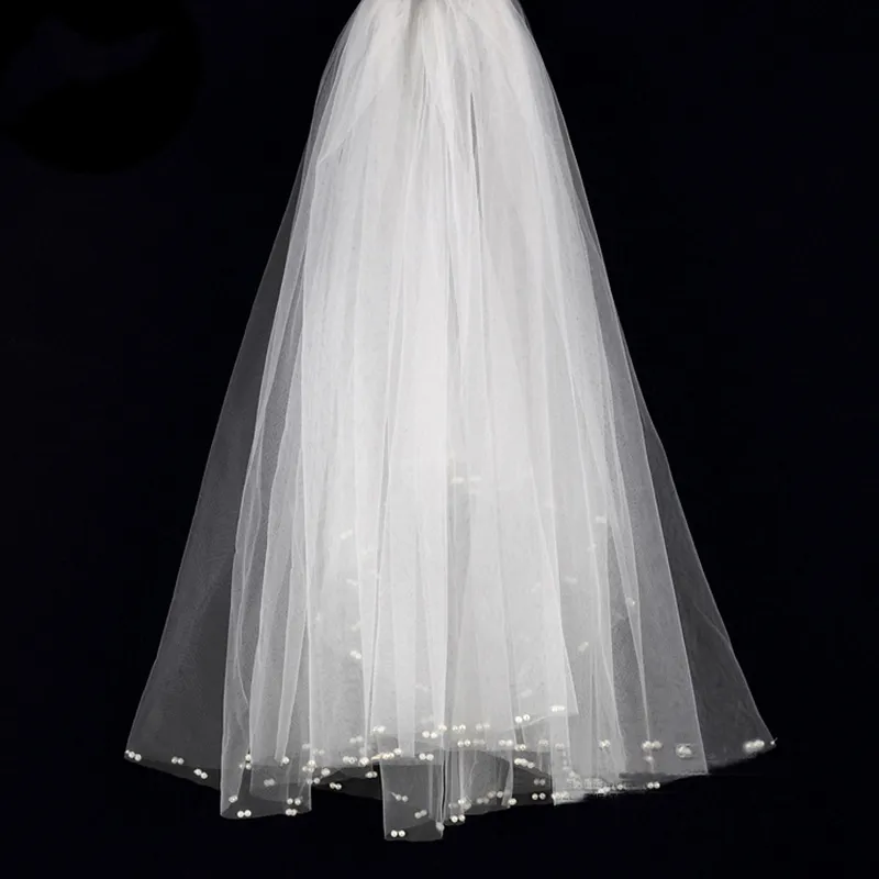 Jachon-velo de novia corto, vestido de boda, Perla blanca, multicapa, Luna mágica