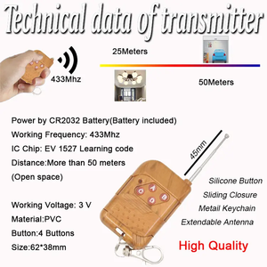 Trasmettitore telecomando con codice di apprendimento Wireless RF 433Mhz inclusa batteria per il controllo delle porte del Garage - Product Image 5